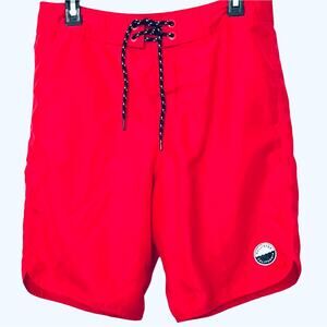HOLLISTER CALIFORNIA SWIMWEAR TRUNKS, DRAWCORD, VELCRO FLY, MENS, M, RED, POCKET